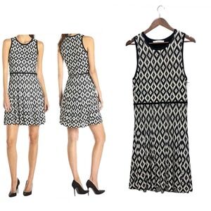 TRINA TURK Black White Diamond Pattern‎ Sleeveless Fit Flare Dress Women